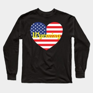 Wyoming American Flag Heart Long Sleeve T-Shirt